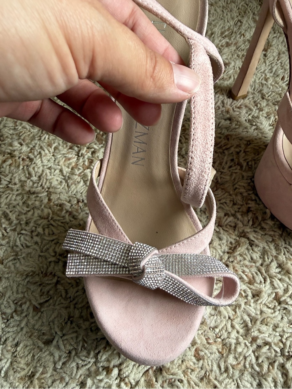 Stuart Weitzman Mega Bow Platform Heels Sandals crystal Pink suede Size 7 - Picture 13 of 16
